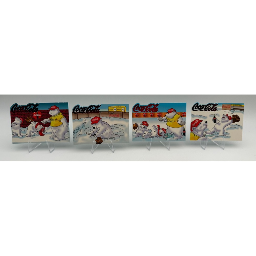 Vintage Coca-Cola Polar Bear Baseball Postcards Set of 4 Winter Sports Theme